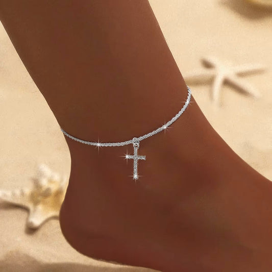 Xurybands Funkelndes Kreuz Fußkette ✝️