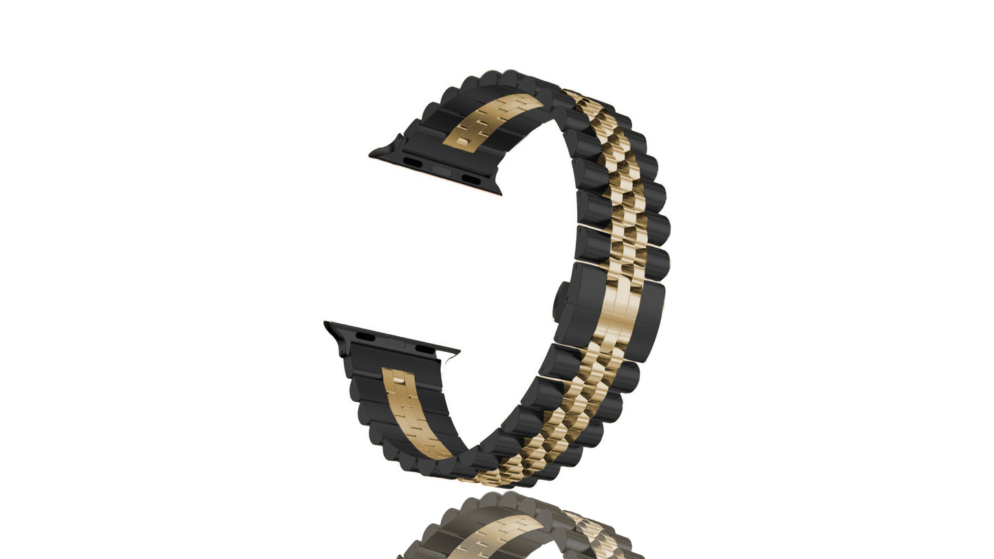 Xurybands Luxury Steel Bracelet Black & Gold Stripes