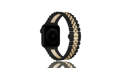 Xurybands Luxury Steel Bracelet Black & Gold Stripes