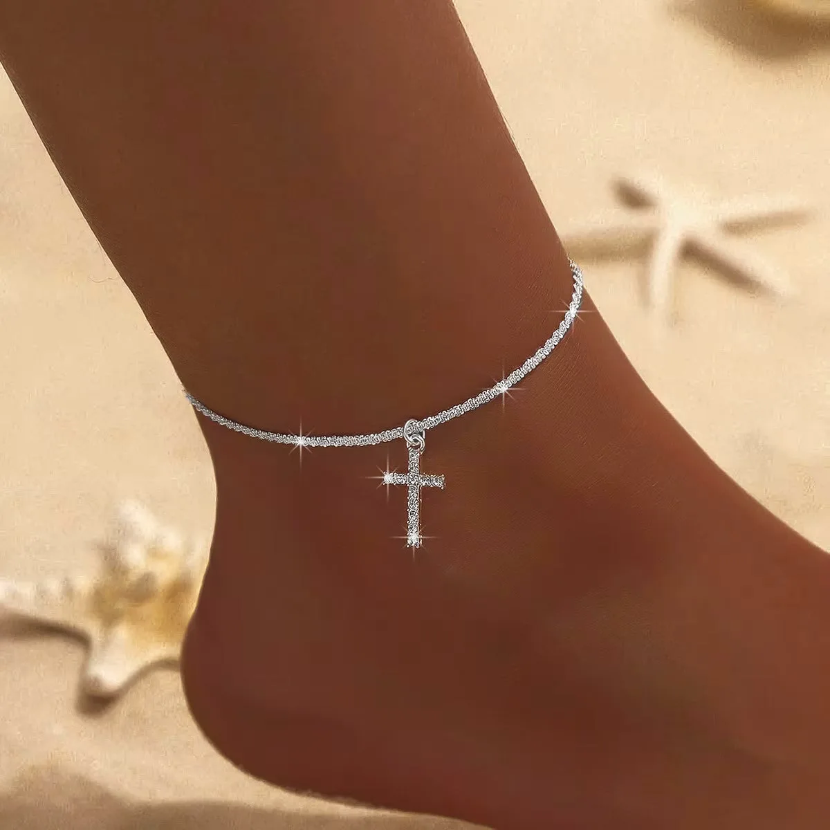 Xurybands Funkelndes Kreuz Fußkette ✝️