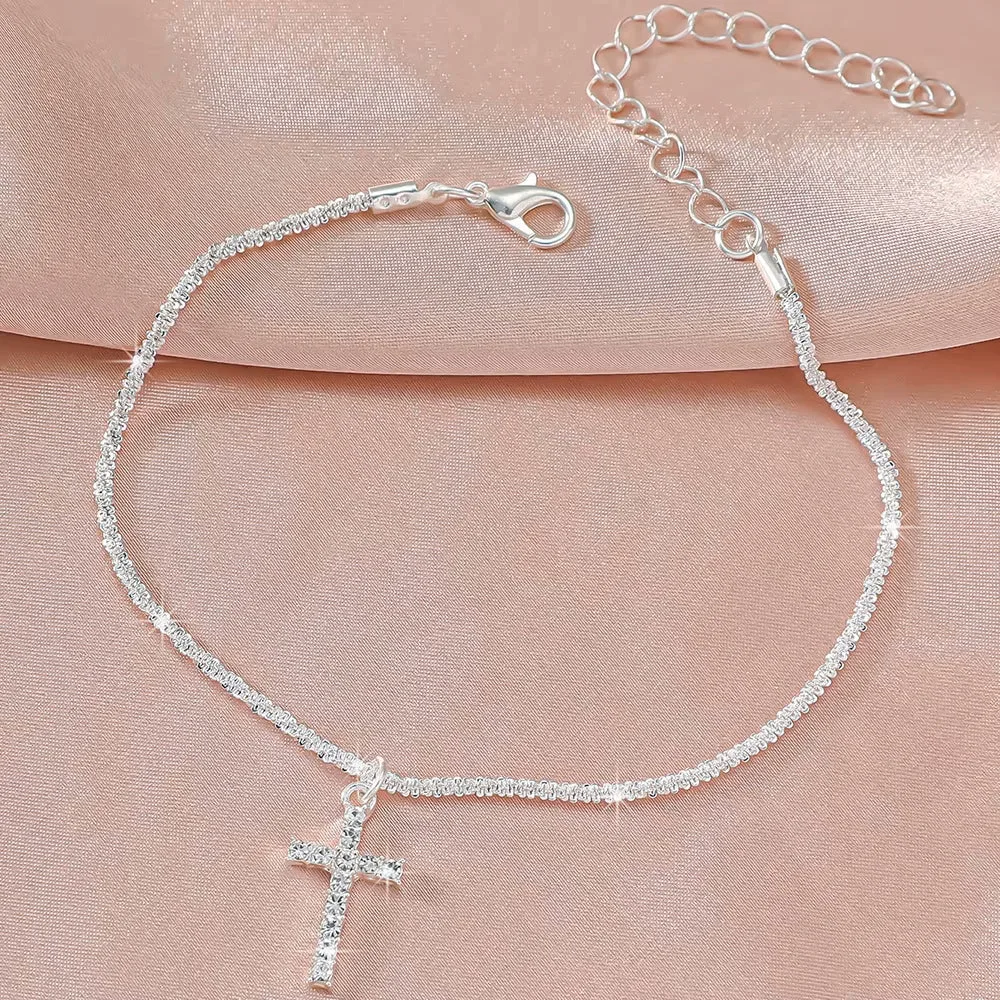 Xurybands Funkelndes Kreuz Fußkette ✝️